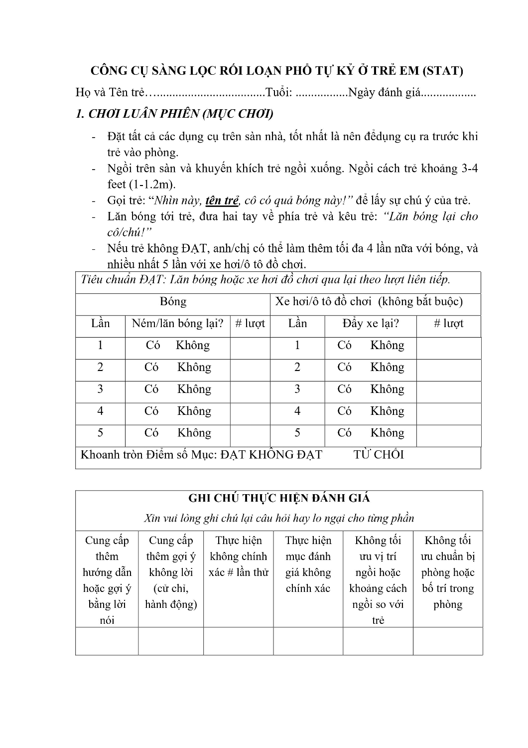 Công cụ sàng lọc rối loạn phổ tự kỷ ở trẻ em STAT 1